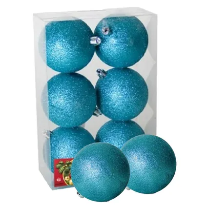 Gerimport Kerstballen - 6 stuks - ijsblauw - kunststof - glitters - D4 cm 2