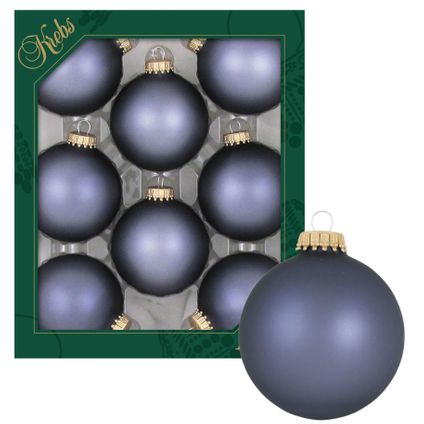 Krebs Kerstballen - 8 st - glas - blue stone velvet - 7 cm