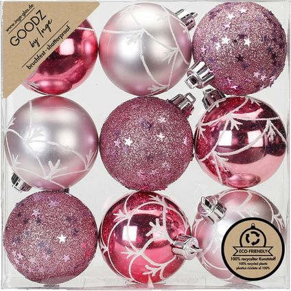 Inge Christmas Goodz kerstballen 9x - 6 cm -kunststof -roze