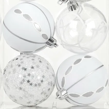 Inge Christmas Goodz kerstballen 6x - 8 cm -kunststof -zilver/wit 2