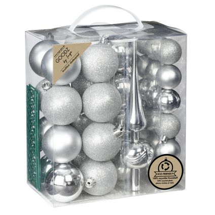 Inge Christmas kerstballen -39-dlg- zilver- kunststof - met piek