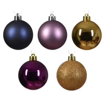 Decoris kerstballen -30x - goud/blauw/paars - 6 cm - kunststof 2