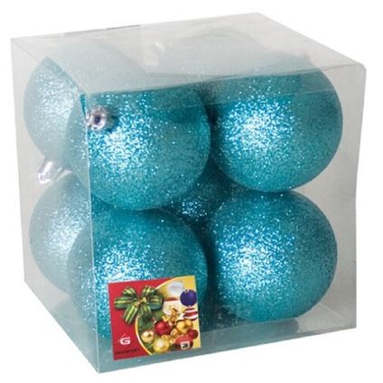 Gerimport Kerstballen - 8 stuks - ijsblauw - kunststof - glitters - D7 cm