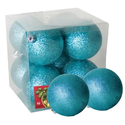 Gerimport Kerstballen - 8 stuks - ijsblauw - kunststof - glitters - D7 cm 2