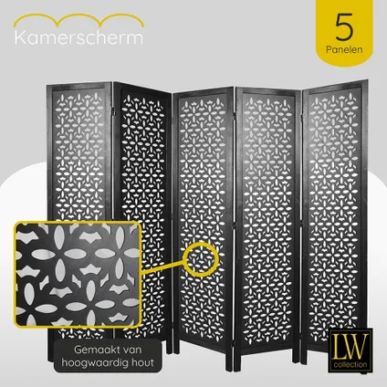 LW Collection Paravent 5 panneaux bois noir 170X200CM - paravent - cloison 5