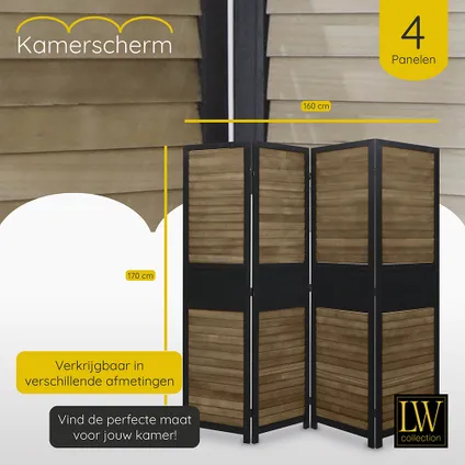 LW Collection Paravent 4 panneaux bois marron noir 170x160cm - paravent - cloison 6