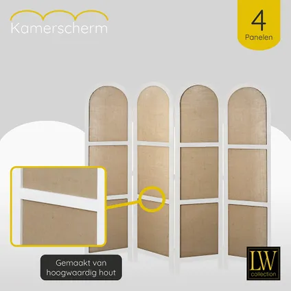 LW Collection Paravent 4 panneaux bois blanc 170X160CM - paravent rond - cloison de séparation 5