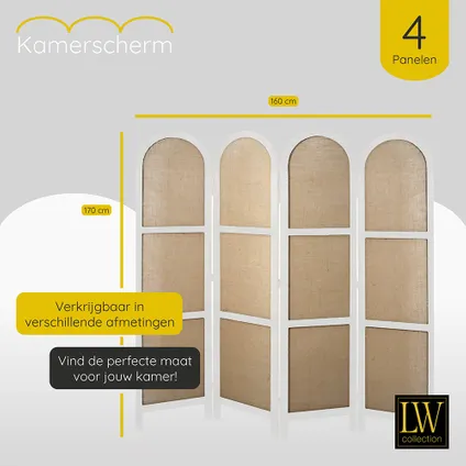 LW Collection Paravent 4 panneaux bois blanc 170X160CM - paravent rond - cloison de séparation 6