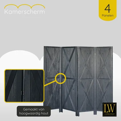 LW Collection Séparateur de pièce 4 panneaux bois noir 170X160CM - paravent - cloison de séparation 5