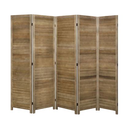 LW Collection Paravent 5 panneaux bois marron 170x200cm - paravent - cloison