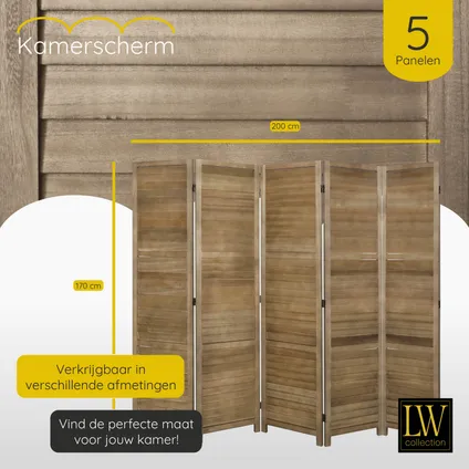 LW Collection Paravent 5 panneaux bois marron 170x200cm - paravent - cloison 6