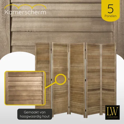 LW Collection Paravent 5 panneaux bois marron 170x200cm - paravent - cloison 7