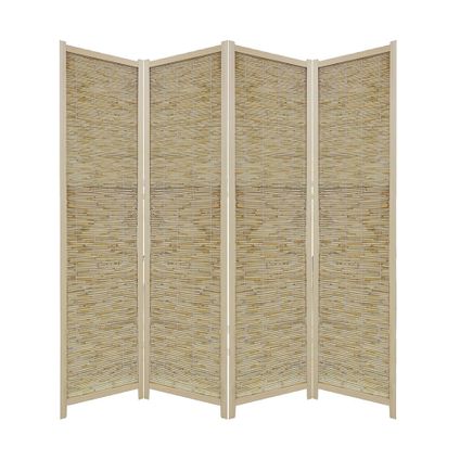LW Collection Kamerscherm 4 panelen hout Bamboe beige 170x160cm