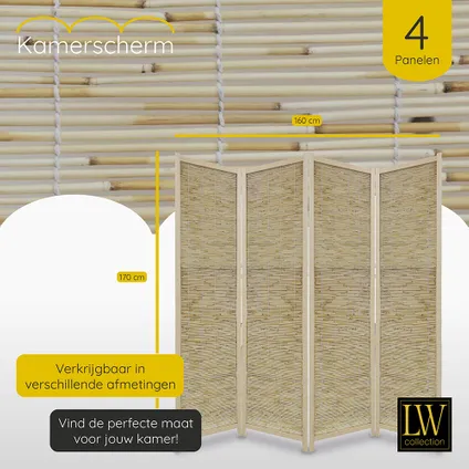 LW Collection Kamerscherm 4 panelen hout Bamboe beige 170x160cm 6