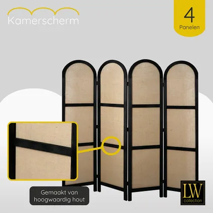 LW Collection Paravent 4 panneaux bois noir 170X160CM - paravent rond - cloison de séparation 5
