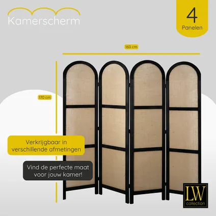 LW Collection Paravent 4 panneaux bois noir 170X160CM - paravent rond - cloison de séparation 6