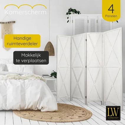 LW Collection Paravent 4 panneaux bois blanc 170X160CM - paravent - cloison 3