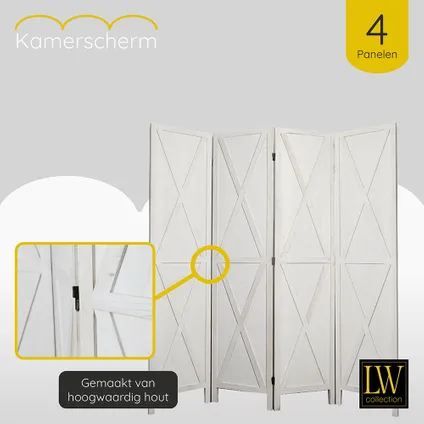 LW Collection Paravent 4 panneaux bois blanc 170X160CM - paravent - cloison 5