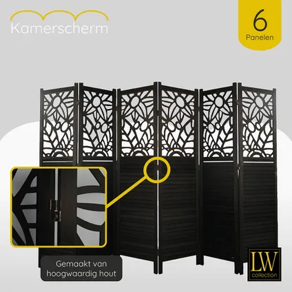 LW Collection Séparateur de pièce 6 panneaux bois noir 170X240CM - paravent - cloison de séparation 5