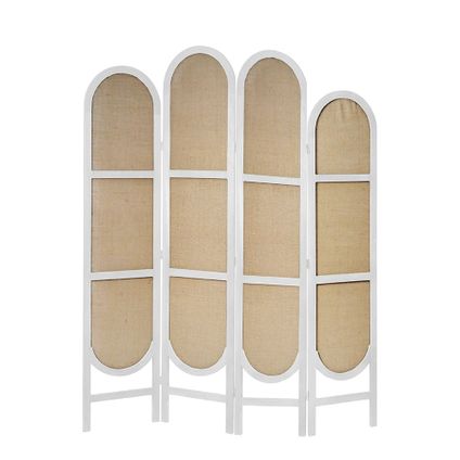 LW Collection Paravent 4 panneaux bois blanc 170X160CM - paravent rond - cloison de séparation