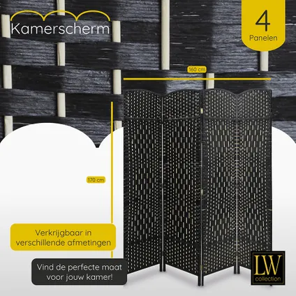 LW Collection Paravent 4 panneaux noir 170x160cm - paravent - cloison 6