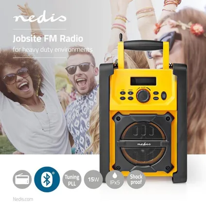 Nedis RDFM3100YW Radio de chantier FM 15 W Bluetooth® Ipx5 Poignée Jaune / Noir 3