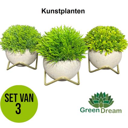 GreenDream® Kunstplanten voor binnen - 15x12 cm - Set van 3 stuks - Vetplanten - Cadeautip