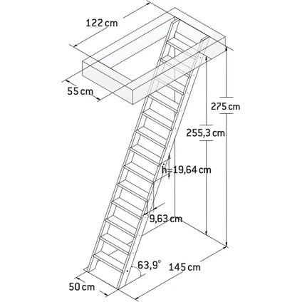 HandyStairs escalier de meunier "Step" - 13 marches en bois de pin - 50 cm de large 2