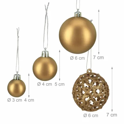 Relaxdays kerstballen - 50x st - goud - 3, 4 en 6 cm -kunststof 3