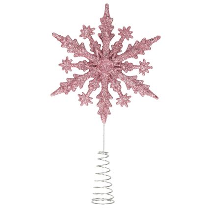 Kerstboom piek - 3D sneeuwvlok - kunststof - roze glitter - 20 cm