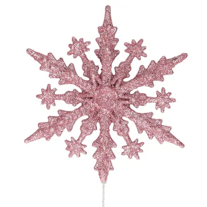 Kerstboom piek - 3D sneeuwvlok - kunststof - roze glitter - 20 cm 2