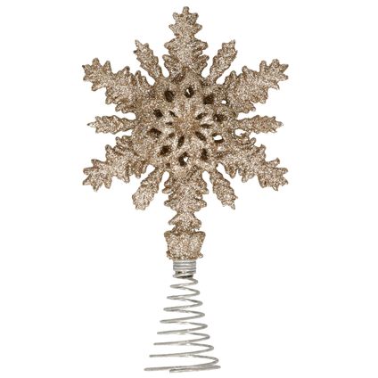 Kerstboom piek - sneeuwvlok - kunststof - goud glitter - 20 cm