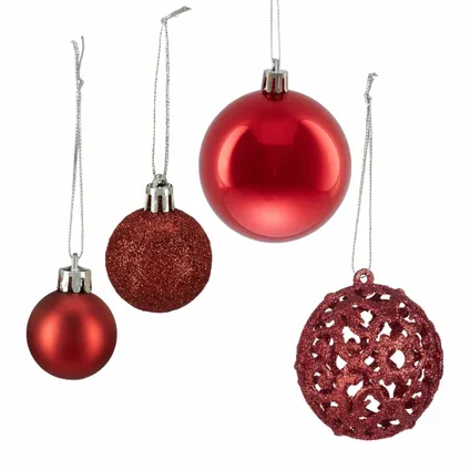 Relaxdays kerstballen - 50x st - rood - 3, 4 en 6 cm -kunststof 5