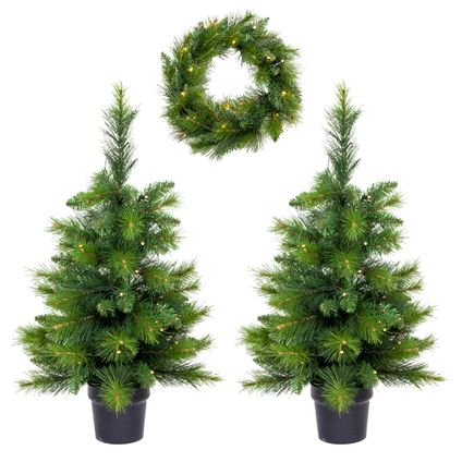 Kerst combi 'King Tree' - Kerstkrans - Kunstkerstboom - Met LED – Buiten/binnen