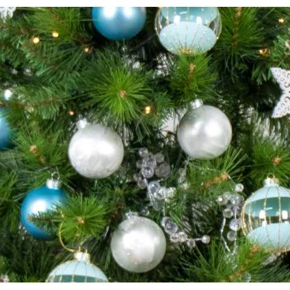 Set de boules de Noël en verre - Set de 24 pièces – Incl. crochets - Fragile - Bleu - ⌀8 cm 3