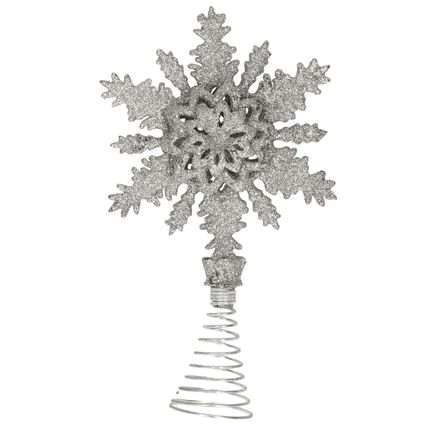 Kerstboom piek - sneeuwvlok - kunststof - zilver glitter - 20 cm