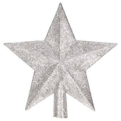 Gerim Mini Kerstboom piek - zilver - 14 cm - met glitters
