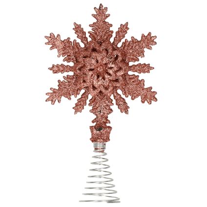 Kerstboom piek - sneeuwvlok - kunststof - donker roze - 20 cm