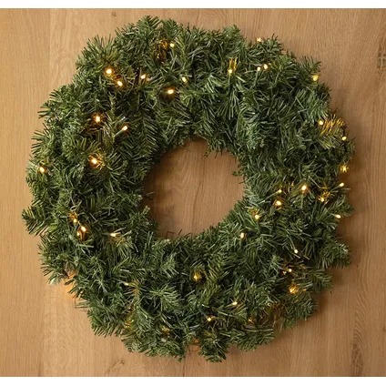 Decoris Kerstkrans - groen - warm wit verlichting - timer - 50 cm 2