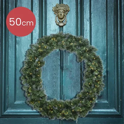 Decoris Kerstkrans - groen - warm wit verlichting - timer - 50 cm 3