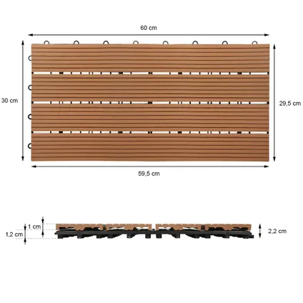 Carreaux terrasse dalles 30x30cm 3m² carrelage jardin aspect bois marron clair 6