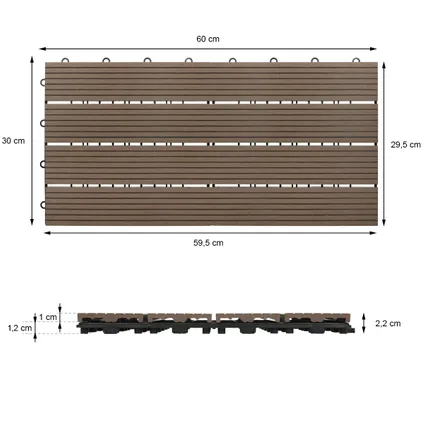 WPC carreaux de sol 60x30cm 3m² aspect de bois jardin piscine patio marron clair 6