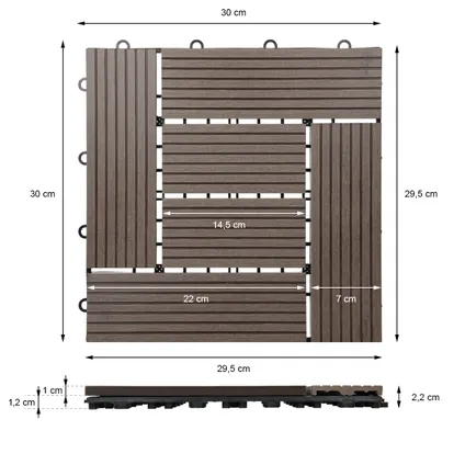 WPC carreaux de sol 30x30cm 3 m² pour jardin piscine patio mosaïque marron foncé 7