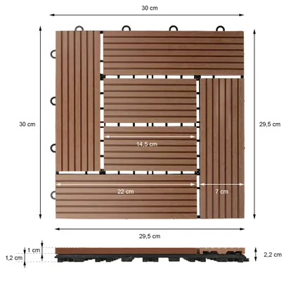 WPC carreaux de sol 30x30 cm 2m² mosaïque pour jardin piscine patio marron clair 7