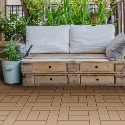 WPC carreaux de sol 30x30cm 5m² pour terrasse jardin piscine patio mosaïque teck 8