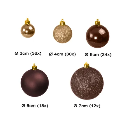 Set de boules de Noël en plastique 120 boules - intérieur/extérieur - Champagne/Marron 3