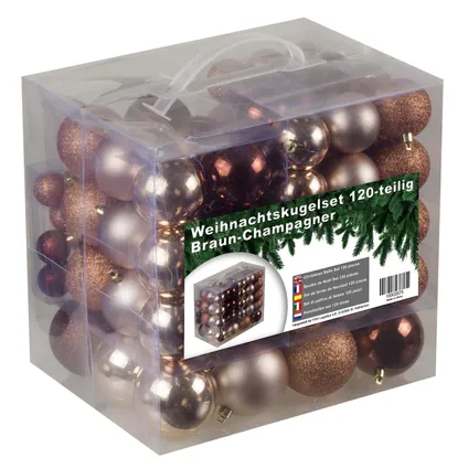 Set de boules de Noël en plastique 120 boules - intérieur/extérieur - Champagne/Marron 4