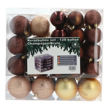 Set de boules de Noël en plastique 120 boules - intérieur/extérieur - Champagne/Marron 5