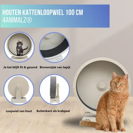 4animalz® Houten Katten Loopwiel XL Ø 100 cm - 120 cm hoog 3