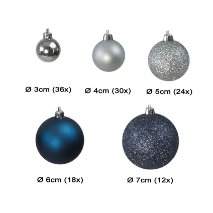 Set de boules de Noël en plastique 120 boules - intérieur/extérieur - Argent/Bleu Acier 3